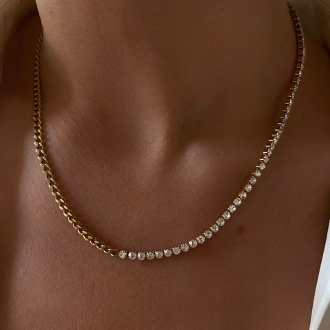 Collier Et Bracelet À Chaîne Cuban Et Tennis Épissés En Acier Inoxydable Plaqué Or 18K Incrusté De Zircon Bijoux Pour Femme