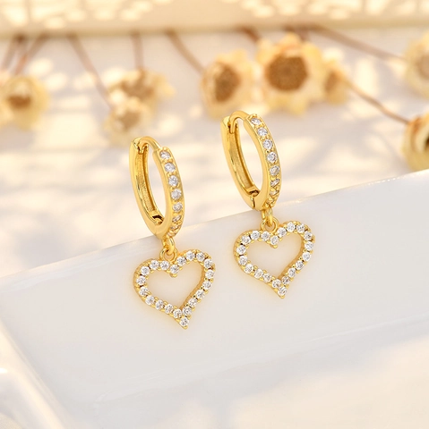 Hart Ring Oorbellen Koper AAAAA Zirkoon Echt Verguld Holle Hanger Elegant Mode Sieraden Voor Vrouwen