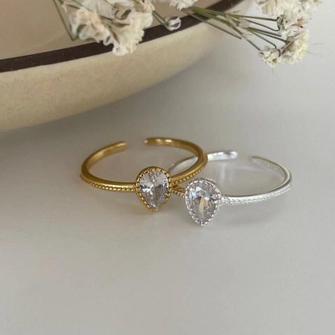 Bague Ajustable En Argent Sterling 925 Zircon Taille Poire Goutte Deau Minimaliste Bande Ouverte Femmes