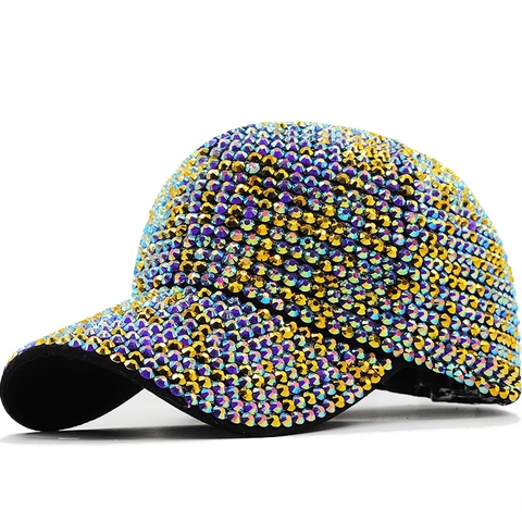 Gorra De Béisbol Brillante Con Diamantes De Imitación Lujo Cristal Completo Bling Brillante Algodón Gorro Sol Ajustable Mujeres Hombres