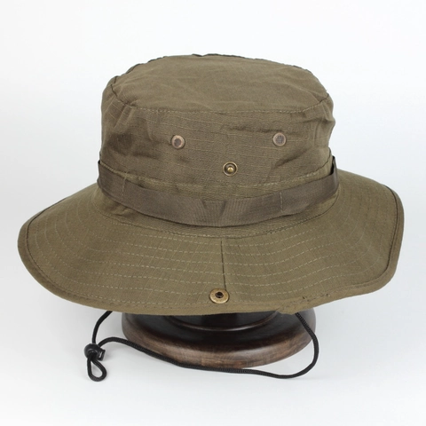 Boonie Hat Outdoor Sun Protection Wide Brim Ripstop Breathable Vent Holes Adjustable Chin Strap For Hiking Fishing