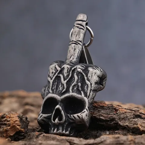 Middle Finger Hand Gesture Pendant Necklace Retro Aged Stainless Steel Punk Rock Jewelry For Men Women