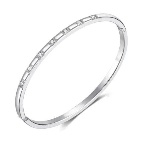 Brazalete Minimalista De Acero Inoxidable Para Mujer Con Circonitas Cierre De Bisagra Joyería De Moda Regalo Elegante Cepillado