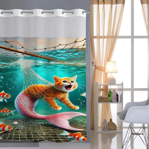 Tenda Da Doccia Senza Ganci Trama A Nido D Ape Con Fodera Rimovibile Finestra In Rete Impermeabile Arredo Bagno
