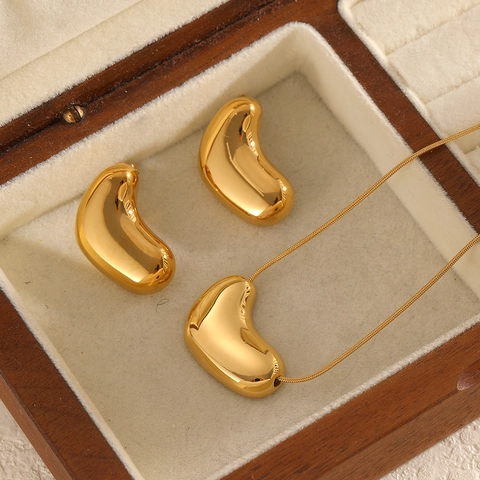 Bean Shape Necklace And Earrings 18K Gold Plated Stainless Steel Minimalist Jewelry For Women