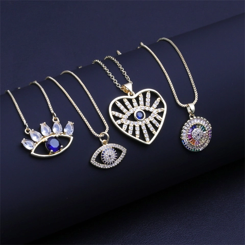 Collar Ojo Turco Cobre Circón Corazón Estrella Mano De Fátima Colgante Cadena De Caja Joyería Bohemia Mujer