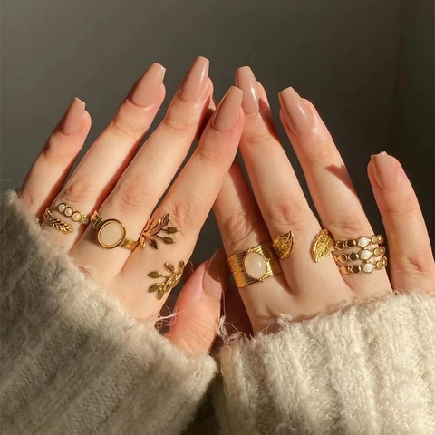 Herfst Winter Effen Kleur Kunstnagels Glanzend Vierkant Melkthee Nude Valse Nagels Verwijderbare Kunstmatige Nagels