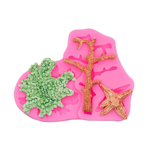 Squirrel Pine Tree Stump Silicone Mold Forest Theme Fondant Chocolate Cake Decoration Wood Texture DIY Baking Tool