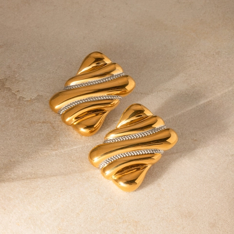Two Tone Stainless Steel Stud Earrings Geometric Gold Silver Waterproof Hypoallergenic Jewelry For Women