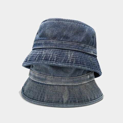 Cappello alla Pescatora in Denim Lavato Vintage da Donna Stile Harajuku Pieghevole in Cotone Protezione Solare Casual Blu