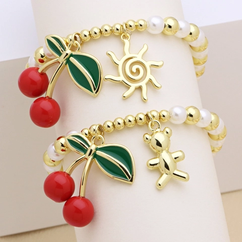 Künstliche Perlenarmband Kupferperlen Imitation Künstliche Perle Kirsche Herz Sonne Seestern Anhänger Süßer Modeschmuck Für Damen