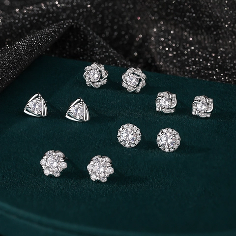 Orecchini A Lobo Geometrici Eleganti In Argento Sterling 925 Per Donna Con Zircone Trifoglio Fiocco Di Neve Lusso
