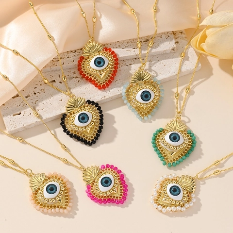 Collana con Pendente Malocchio a Cuore Placcata Oro 18K per Donna Catena con Perline di Vetro in Rame Gioielli Boho