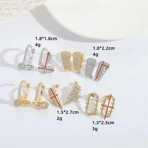 French Retro Leaf V-Shaped Copper Zirconia Earrings Minimalist Electroplated Geometry Ear Studs For Women Fashion Jewelry Gift