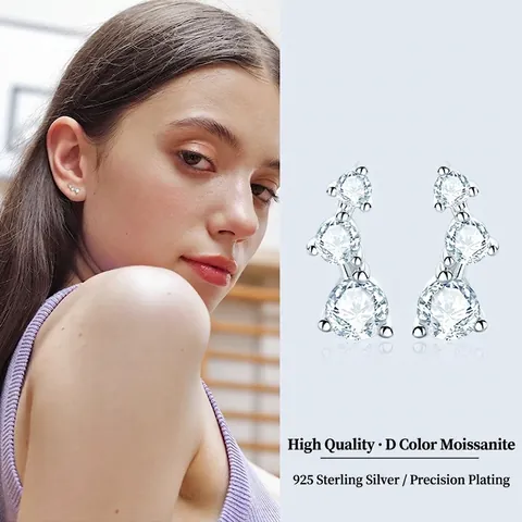 Luxury 925 Sterling Silver Moissanite Stud Earrings For Women Elegant D Color Moissanite Heart Clover Flower Ear Jewelry