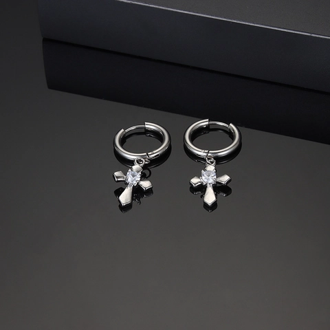 Kreuz Anhänger Creolen Titan Stahl Zirkon Minimalism Punk Streetwear Hip Hop Schmuck Für Herren Damen