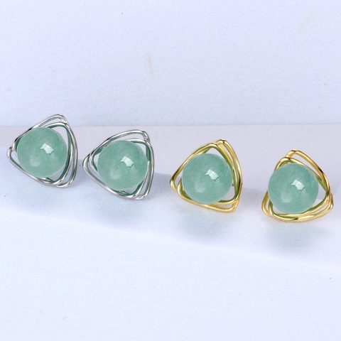Grüne Edelstein Ohrringe Vintage Palast Stil Doppellagiges Dreieck Mit 925 Sterling Silber Ohrstecker Für Damen