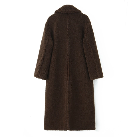 Dames Extra Lange Teddy Jas Faux Lamswol Dikke Fleece Jack Revers Knopen Losse Warme Winter Bovenkleding