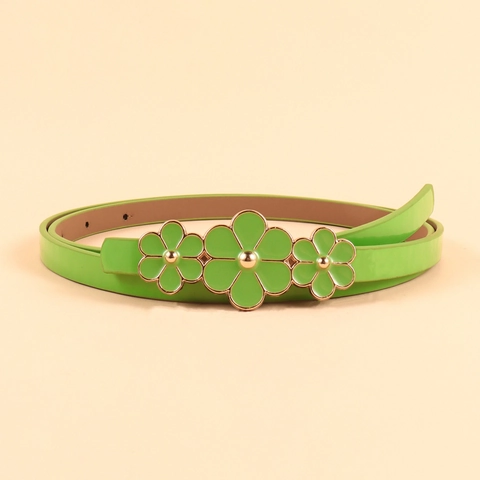 Women Skinny PU Leather Belt Daisy Flower Alloy Buckle Sweet Fashion Adjustable Waistband For Dress