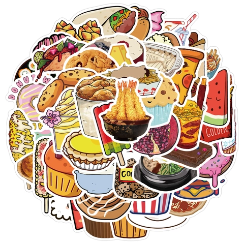 Simpatici Adesivi Cibo Cartoni Animati Impermeabili PVC Kawaii Graffiti Decalcomanie Per Laptop Bagaglio Moto Pizza Donut