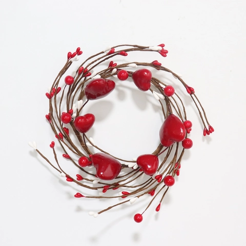 Red Heart Berry Candle Ring Wreath Valentine's Day Decoration Foam Plastic Iron Wire Romantic Table Centerpiece Decor