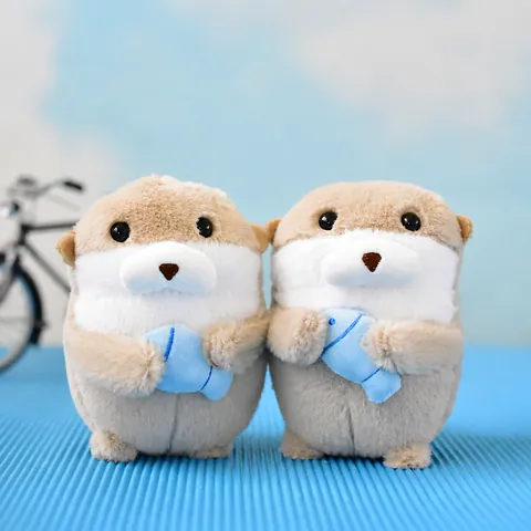 Cute Sea Otter Plush Keychain Holding Blue Fish Soft Stuffed Animal Bag Accessory Pendant Doll Toy Gift For Girls Kids