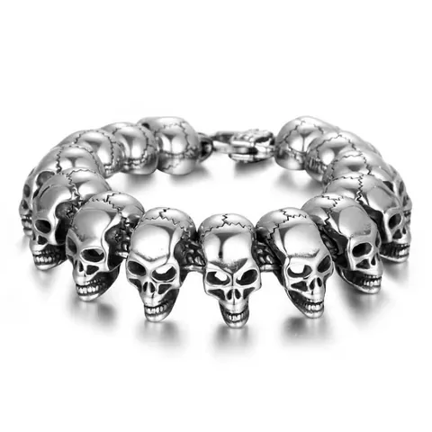 Skull Bracelet Necklace Stainless Steel Alloy Punk Gothic Streetwear Retro Fashion Jewelry Accessories For Men Women