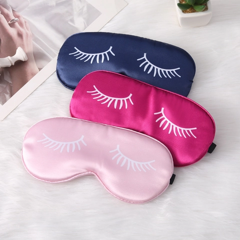 Sleep Eye Mask Faux Satin Satin Eyelash Print Blackout Adjustable Strap For Travel Home Nap Soft Simple