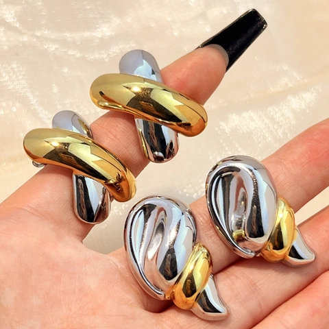 Orecchini A Lobo Moderni Goccia D'acqua Croce Bicolore Oro Argento Acciaio Inossidabile Lucido Geometrici Donna