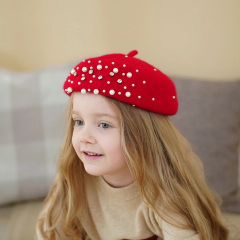 Kinder Mädchen Wollfilz Baskenmütze Mit Künstlichen Künstliche Perlen Und Strasssteinen Französisch Vintage Prinzessin Künstlerkappe Für Kleinkinder