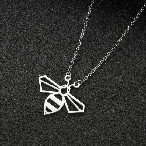 Collar Colgante Abeja Acero Inoxidable Geométrico Hueco Origami Minimalista Joyas Moda Para Mujer Regalo