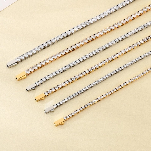Tennis Kette Halskette Und Armband Edelstahl Zirkonia Hypoallergen Luxus Hip Hop Minimalistisch Klassisch Herren Damen