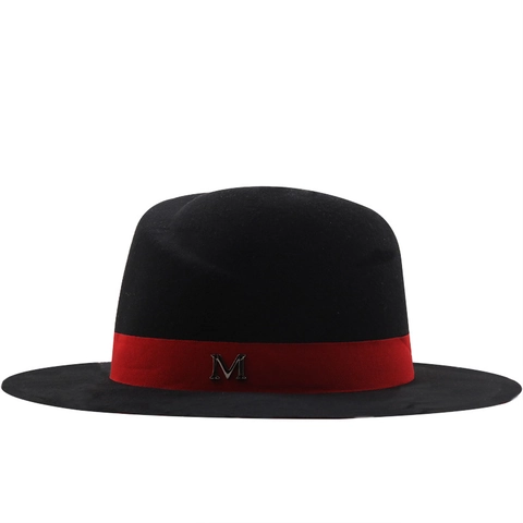 Cappello Fedora Tesa Larga Bicolore Feltro Vintage Jazz Cap Con Letra In Metallo M Decorazione Per Donna Uomo