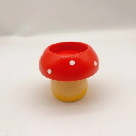 Mushroom Candle Holder Wood Red White Dot Tea Light Stand Desktop Ornament Festive Holiday Decor Cute Home Display