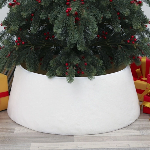 Collier Pied Sapin De Noël Fausse Fourrure Blanche Peluche Décoration Base Fête Vacances Maison Doux Hexagone Carré Rond