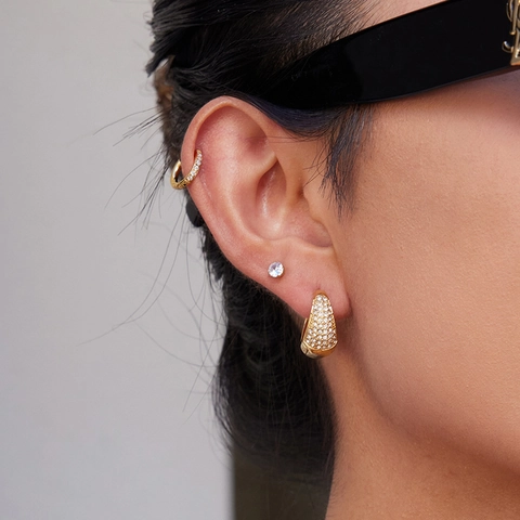 Gold Plated Edelstahl Creolen Und Ohrstecker Für Damen Mit Strass Wasserdichter Hypoallergener Luxus Modeschmuck