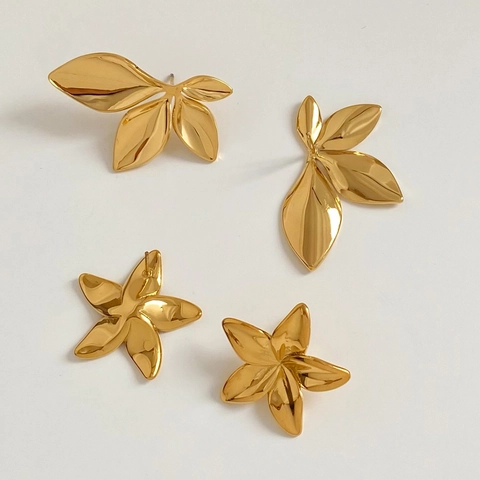 Stainless Steel Stud Earrings Flower Leaf Shape Polished Non Fading Waterproof Summer Sweet Elegant Jewelry For Women