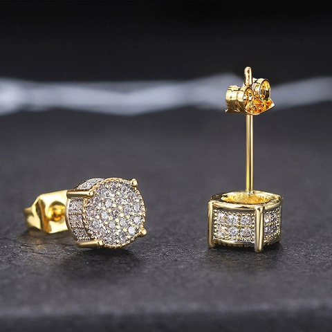 Round Stud Earrings Copper Micro Pave Zircon Hip Hop Iced Out Fashion Accessory Elegant Jewelry