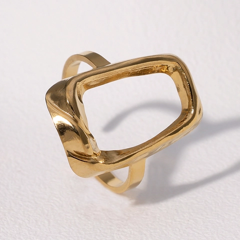 Anillo Abierto Geométrico Hueco Acero Inoxidable Chapado En Oro De 18K Irregular Ajustable Joyería De Moda Minimalista Para Mujeres
