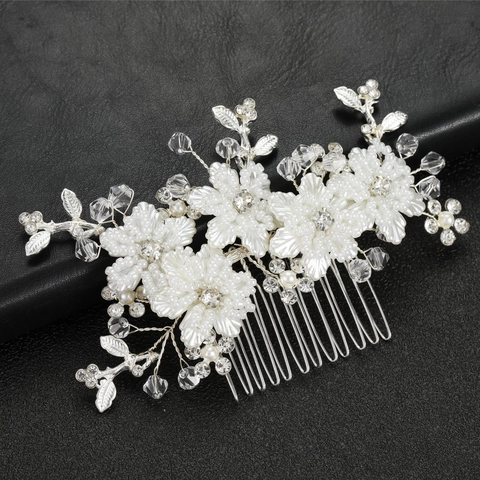 Handgemaakte Bruid Haarkam Kunstparel Strass Goud Blad Haaraccessoires Voor Vrouwen Elegante Bruidskofdsieraad