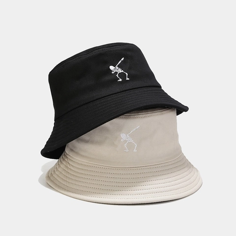 Punk Skelett Bestickt Anglerhut Unisex Streetwear Hip Hop Faltbar Baumwoll-Twill Sonnenschutz Kappe Outdoor Fischerhut