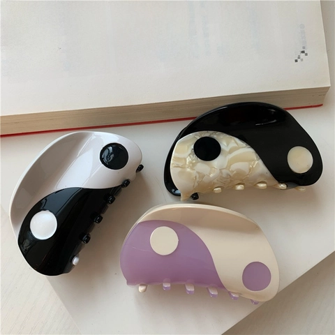 Molletta Per Capelli Yin Yang Taiji Grande Artiglio In Acetato Accessorio Retrò Elegante Donna