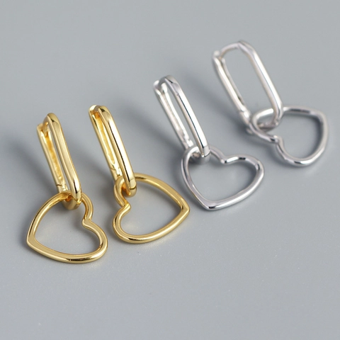 Orecchini A Cerchio In Argento Sterling 925 Cuore Geometrico Pendente Stile Minimalista Gioielli Per Donne