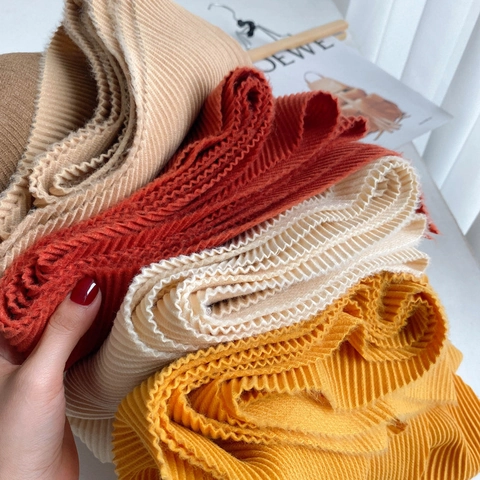 Pleated Texture Scarf Solid Color Polyester Brushed Long Shawl For Winter Warm Fashion Women Elegant