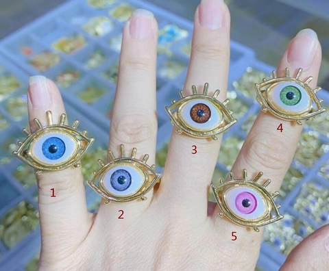 Evil Eye Verstellbarer Ring Mikroeingelegter Zirkon 14K Vergoldet Kupfer Emaille Bunter Retro Ring Schmuck Für Damen