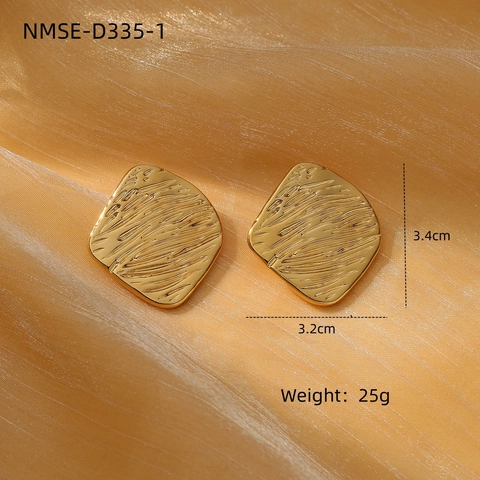 Geometric Square Stud Earrings Stainless Steel 18K Gold Plated Hammered Wrinkled Texture Vintage Minimalist For Women