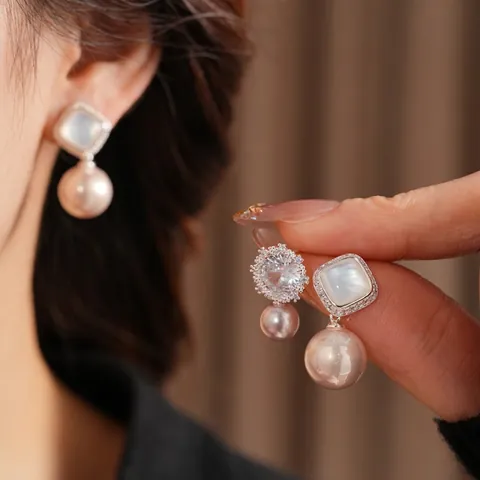 Eleganti Orecchini Di Künstliche Perle Madreperla Quadrata Zircone Gioielli Moda Con Perno In Argento Per Donne