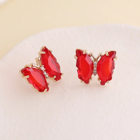 Butterfly Stud Earrings Copper Glass Zircon With 925 Sterling Silver Earring Post Elegant Multi Color Women Accessories