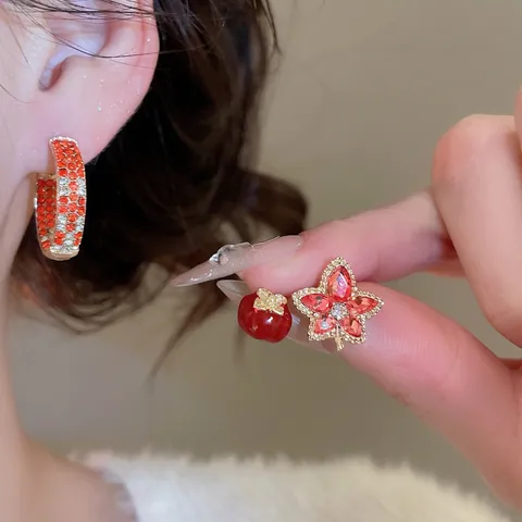 Pendientes De Aro Vintage Con Hoja De Membrillo Caqui Poste De Plata De Ley 925 Cobre Chapado En Oro Esmalte Circón Mujer
