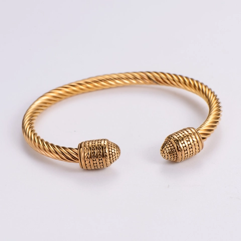 316L Stainless Steel Twisted Cable Bangle Bracelet Gold Plated Open Cuff Two Tone Retro Jewelry For Women